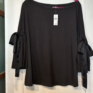 Black Top with Interesting Sleeves & Satin Bows-M
